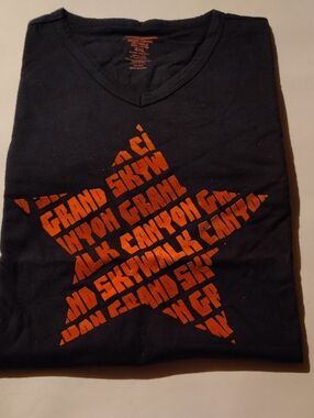 NEW Rare Grand Canyon Star Graphic V-Neck Long Sleeves Black & Orange Tee Shirt